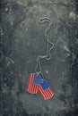 US military dog tags in the shape of the American flag. Memorial Day for Veterans Day Royalty Free Stock Photo