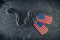 US military dog tags in the shape of the American flag. Memorial Day for Veterans Day concept Royalty Free Stock Photo
