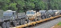 US military trucks transported by train