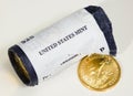 US mint roll of presidential dollar coins Royalty Free Stock Photo