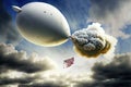 Us missile hits suspect Chinese China spy balloon baloon flying over united states of america illustration generative ai