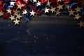 US national colored stars, dark background with copy space