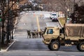 US national guards walking towards US Capitol in Washington DC