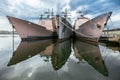 US Navi warships in the dock. Ticonderoga Class Aegis Guided Missile Cruisers Royalty Free Stock Photo