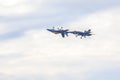 US Navy Blue Angels Hornet Fighter Jets Flying At Close Proximity With One Being Inverted