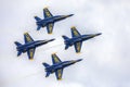 US Navy Blue Angels Hornet Fighter Jets Flying In Formation Closeup Royalty Free Stock Photo