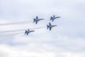 US Navy Blue Angels Hornet Fighter Jets Flying In Formation During A Performance Of Aerial Maneuvers Royalty Free Stock Photo