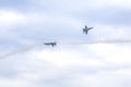 US Navy Blue Angels Hornet Fighter Jets Passing By Each Other At Close Proximity