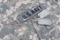 us navy camouflaged uniform with blank dog tags Royalty Free Stock Photo