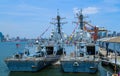 US Navy guided-missile destroyers USS Bainbridge and USS Farragut docked in Brooklyn Cruise Terminal during Fleet Week 2016 in NY