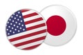 USA Flag Button On Japan Flag Button, 3d illustration on white background