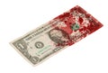 US one Dollar bill, close up, blood