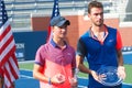US Open 2014 boys junior champion Omar Jasika from Australia (left) and finalist Quentin Halys from France during trophy