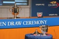 US Open Men and Women singles trophies presented at the 2014 US Open Draw Ceremony Royalty Free Stock Photo