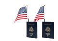 Us passport and american flag close up on a white background Royalty Free Stock Photo