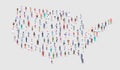 US Population Creative Concept on United States Map. Large Crowd of Different People Standing Together in a Shape of USA Country Royalty Free Stock Photo