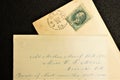 Antique letter mail with blue fountain pen script and presidential stamp