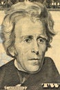 US President Andrew Jackson face on twenty dollar bill macro , united states money closeup. Royalty Free Stock Photo