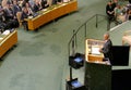 US President Barack Obama holds a speech, the General Assembly of the United Nations UN GA Royalty Free Stock Photo