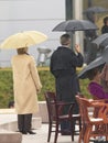 US President George W. Bush, former US First Lady and current US Sen. Hillary Clinton, D- NY and others on stage during the grand Royalty Free Stock Photo