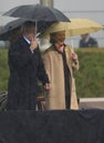 US President George W. Bush holds hands with former US First Lady and current US Sen. Hillary Clinton, D- NY on stage during the Royalty Free Stock Photo