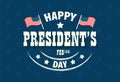 US Presidents Day logo. Vector illustration with celebration text, USA flags, stars isolated on navy background Royalty Free Stock Photo