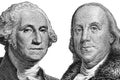 US presidents George Washington, Benjamin Franklin , portraits from US dollar bills isolated, United States money closeup Royalty Free Stock Photo