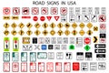 Us road signs in american style. Road trip. Vector illustration. Stock image.