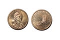 US Sacagawea dollar coin. Obverse and reverse isolated on white. Royalty Free Stock Photo