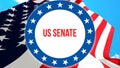 US Senate election on a USA background, 3D rendering. United States of America flag waving in the wind. Voting, Freedom Democracy