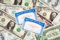 Us social security cards and dollar Royalty Free Stock Photo