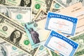 Us social security cards, stimulus check and dollar