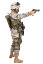 US soldier with handgun on white