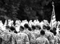 US soldiers. US army. Military forces of the United States of America.   Soldiers marching on the parade. Veterans Day. Memorial Royalty Free Stock Photo