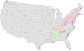 US State Map with Appalachian Region of 423 Counties of 13 States