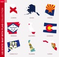 US State Maps with flag collection, nine USA map contour with flag Royalty Free Stock Photo