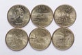 2001 US State Quarters a complete set of 5 used coins. Are located in the order of their released and joining the state