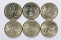 2000 US State Quarters a complete set of 5 used coins. Are located in the order of their released and joining the state