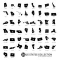 50 US States Vector Collection. High-Detailed Black Silhouette Maps of All 50 States. US States with Abbreviations