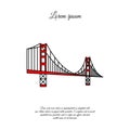 US symbol - Golden Gate Bridge. Vector landmark isolated over the white background. San Francisco, United States of America. Side Royalty Free Stock Photo