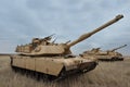 US tank Abrams A1M1 in military polygon in the exercise Platinum Lynx