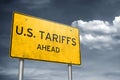 US Tariffs ahead - traffic sign information Royalty Free Stock Photo