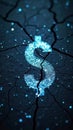 Glowing dollar sign on cracked ground symbolizes economic instability Royalty Free Stock Photo