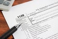 US tax form 1020 on table Royalty Free Stock Photo