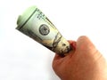 US Twenty Dollar Bills & Hand Royalty Free Stock Photo