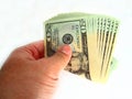 US Twenty Dollar Bills & Hand Royalty Free Stock Photo