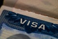 US visa on passport, fragment of the US visa applied on passport Royalty Free Stock Photo