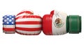 USA against Mexican boxing glove, America vs. Mexico international conflict or rivalry 3d rendering
