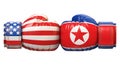 USA against North Korea boxing glove, America vs. north Korea international conflict 3d rendering