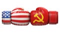 USA against USSR boxing glove, America vs. Russia international conflict or rivalry 3d rendering